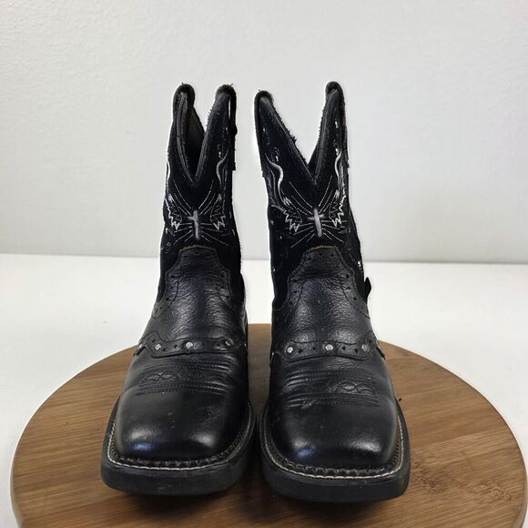 Justin Gypsy Boots Womens Black Leather Cross Angel Wings Cowboy Rodeo Sz 6 B - Picture 3 of 13